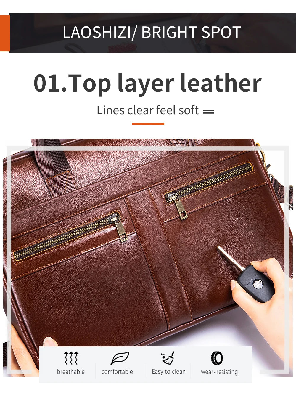 Hot Selling Men's Bags, Leather Handbags, Men's Top Layer Cowhide Briefcase, 15 Inch Computer File Bag