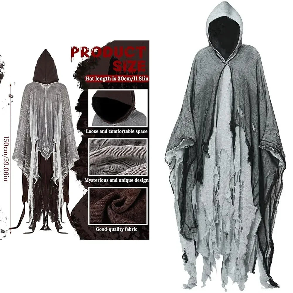1/2/3PCS Halloween Scary Cloak Cape Costume Skull Zombie Prop for Adults Kid Cosplay Party Haunted House Outdoor Horror Supplies