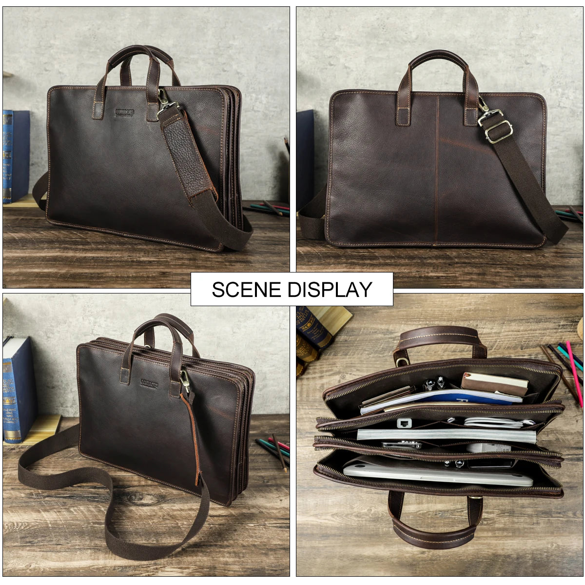 CONTACT'S Genuine Leather Sling Briefcase for Men Business Bags Male Shoulder Bag Men's Bag Tote Laptop Bags for 16" Macbook Pro
