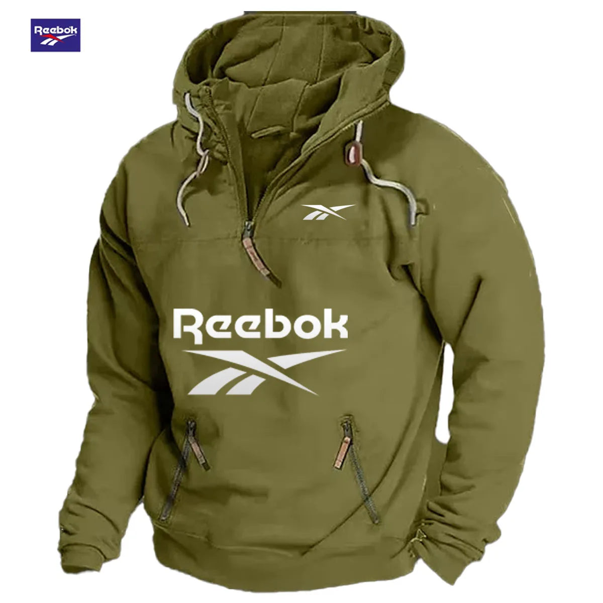 Reebok Men's Winter-Spring Warmth Hooded Sweatshirt - Daily Outdoor Multi-Pocket Zippered Comfortable Top - Solid Color Classic