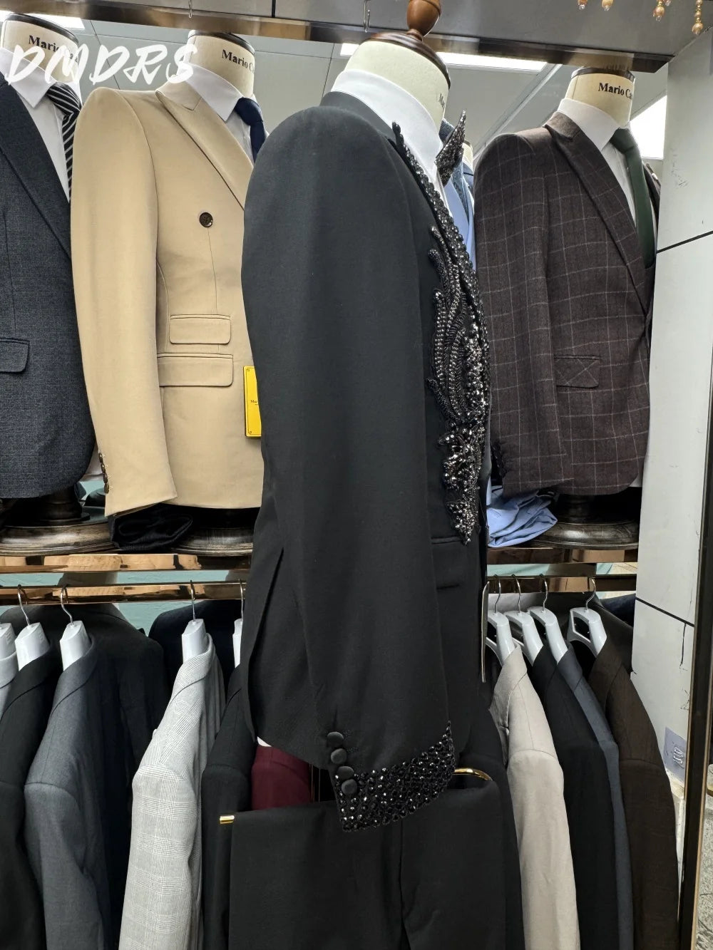 Formal Diamond Luxury Suit Set For Men Elegant Single Breasted Tuxedo Set Classic Blazer Vest Pants Crystals Men's Suits