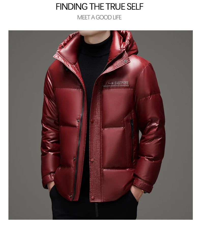 High End Thick Brand Casual Fashion Shiny Men Down Jacket Winter Warm Hooded Designer Parkas Windbreaker Puffer Feather Coats