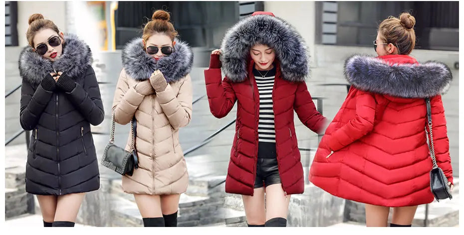 2024 New Wool Collar Hooded Winter Jacket Parkas Women's Jacket Thick Warm Cotton Cushion Down Coat Parka Coat Winter Long Fit D