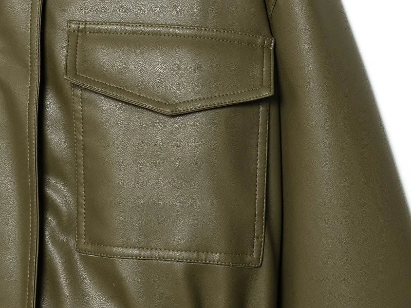 MUJER Faux Leather Cropped Jacket Women Bomber Demi-season Jackets for Women Long Sleeve Women's Coats Zip Overcoat Jacket Women