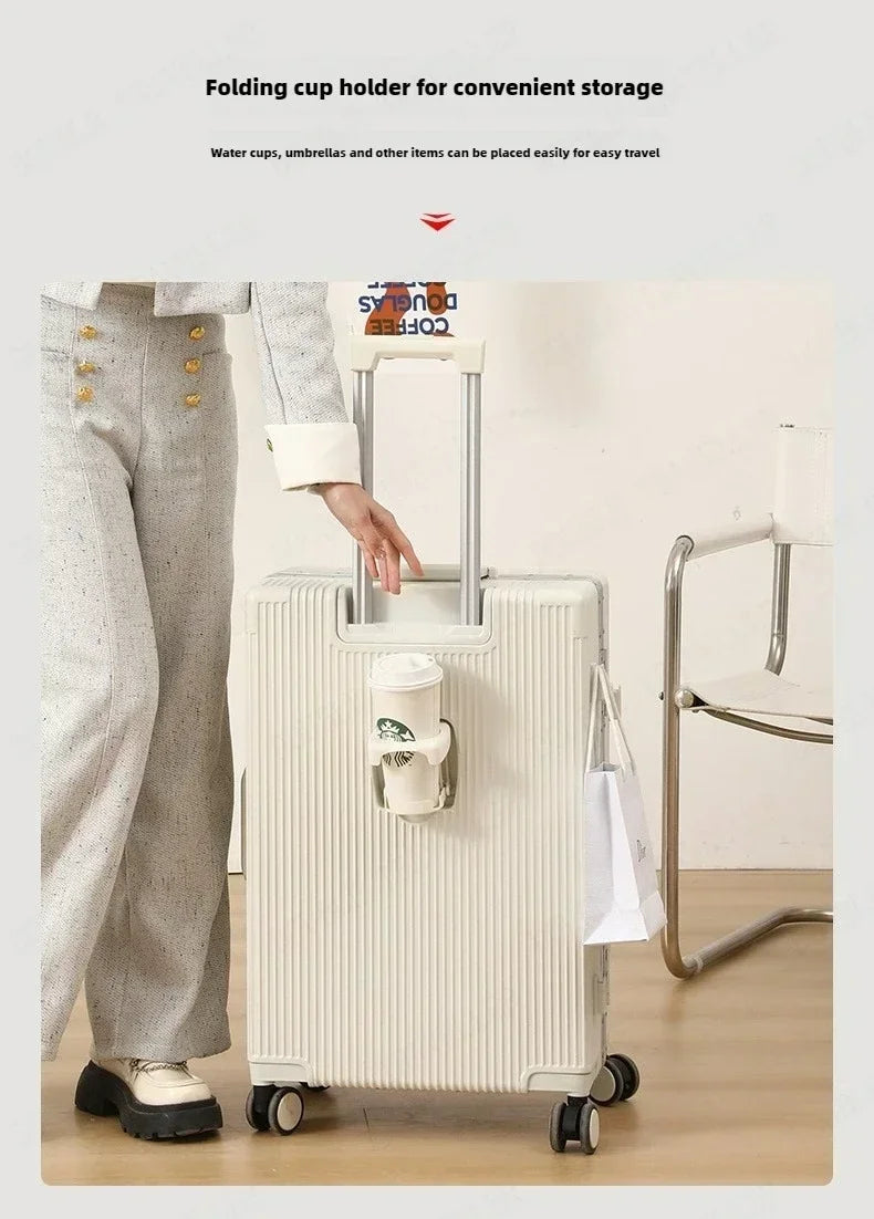 Front Opening Large Capacity Rolling Luggage Case Aluminum Frame ABS+PC Trolley Case Suitcase USB Charging Boarding Case