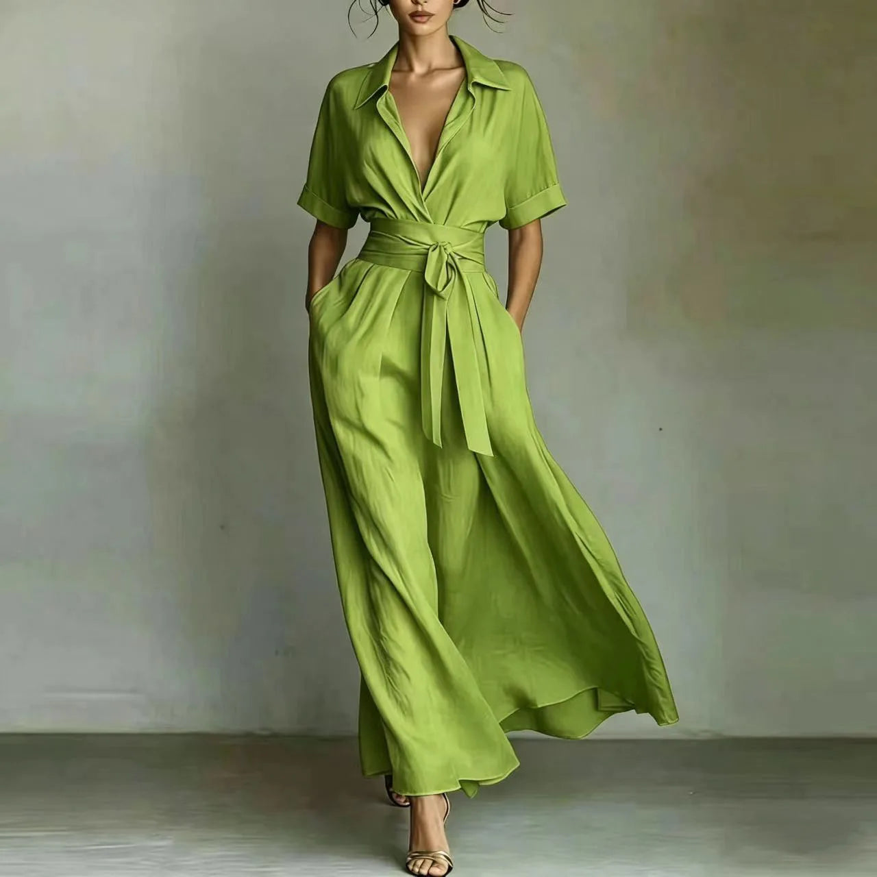 Dress Dresses Women Spring Summer French Retro Plain Waist Cinching Slim African Sundress