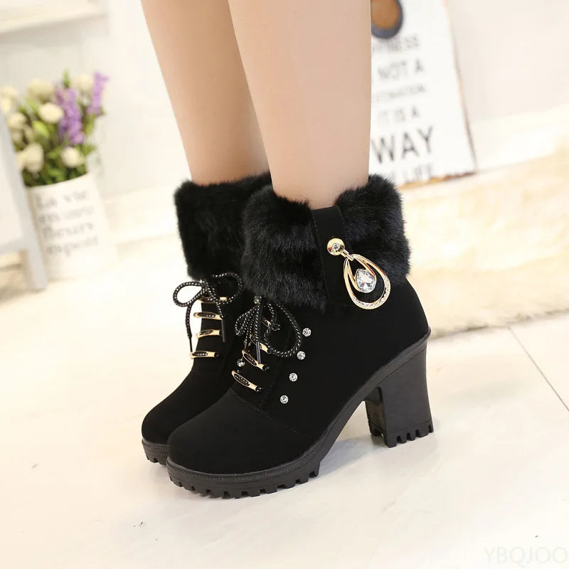 Fashionable versatile snow boots women thick soles increased height casual comfortable short boots winter warm cotton shoes