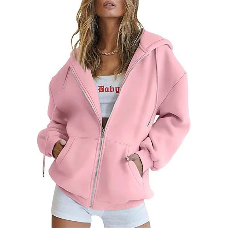 Spring Autumn Winter Fashion Zipper Hoodies Women Cardigan Coat Daily Long Sleeve Tops Versatile Casual Hoodies Women Sweatshirt