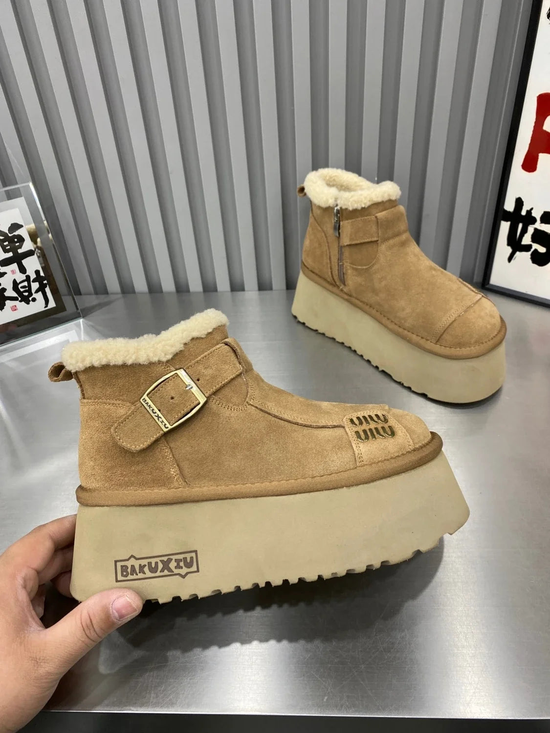 2024 New Fur Platform Women Ankle Boots Flats Suede Warm Shoes Woman Trend Designer Brand Short Plush Cozy Femme Snow Botas