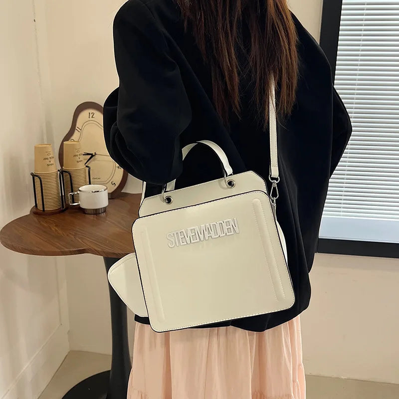 Trendy Commuter Women's Shoulder Bag Fashionable Letter Print Simple Urban Style PU Material Medium Size Zipper Opening Cross...
