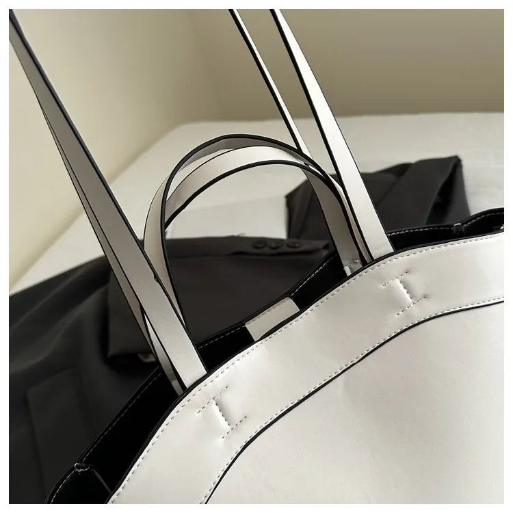 Solid Color Soft Leather Handbag Women Single Shoulder Tote Bag, Large Capacity Commuting Set Handbags Shopping Cross Body Bags