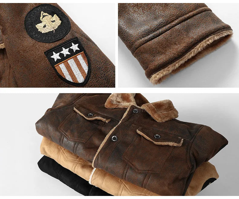 High Quality Leather Jackets Casual Man Winter Fleece Motorcycle Faux Leather Jacket Male Anti-wind Lapel Zipper Jackets Men