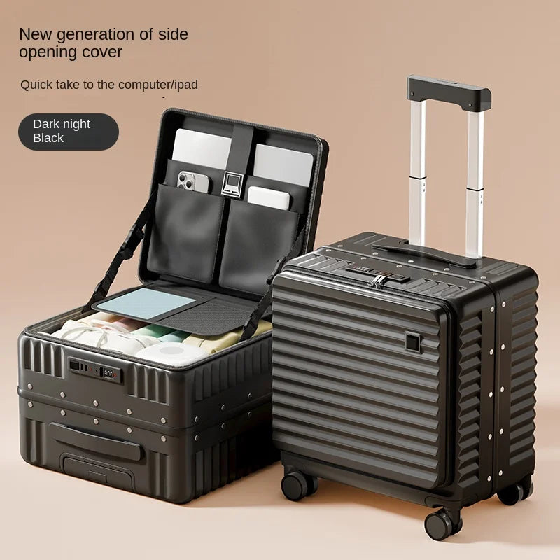 Front Opening 18/20 inch Suitcase Cabin Luggage Small 16 inch Short Trip Bag Ultra-light Aluminium Frame Luggage Large Capacity