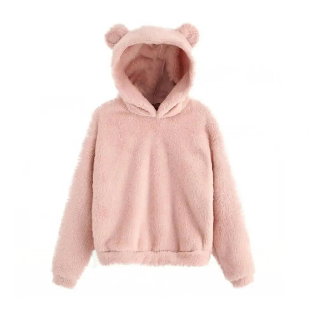 Fall Winter Women's Hoodies Winter Women Long Sleeve Rabbit Ear Hood Sweatshirt Cute Plush Warm Casual Cute Hoodie Tops 2026