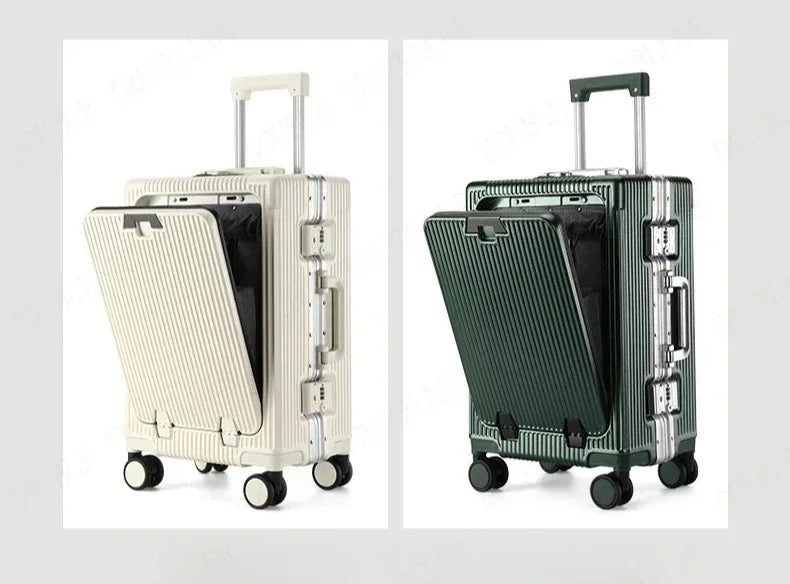Front Opening Large Capacity Rolling Luggage Case Aluminum Frame ABS+PC Trolley Case Suitcase USB Charging Boarding Case