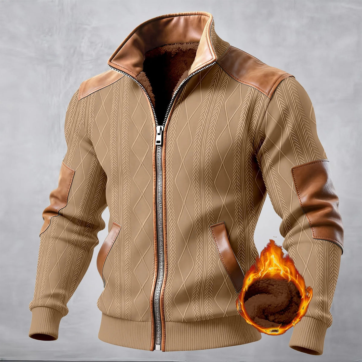 Spring/Autumn 2026 Men's New Muscle Jacket - Daily Casual Sport Long Sleeve Collar Zippered Windproof Warmth Thick Coat