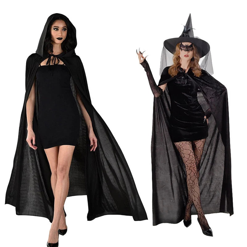 Black Hooded Cape, Suitable For Both Men And Women To Play Vampires, Wizards, And Death Cloaks On Halloween Costume Accessories