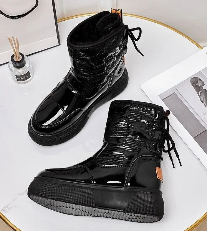 White Half High Waterproof Women's Snow Boots Lace-up Goth Plush Warm Quality on Offer Y2k Padded Large Size Hot Ladies Shoes