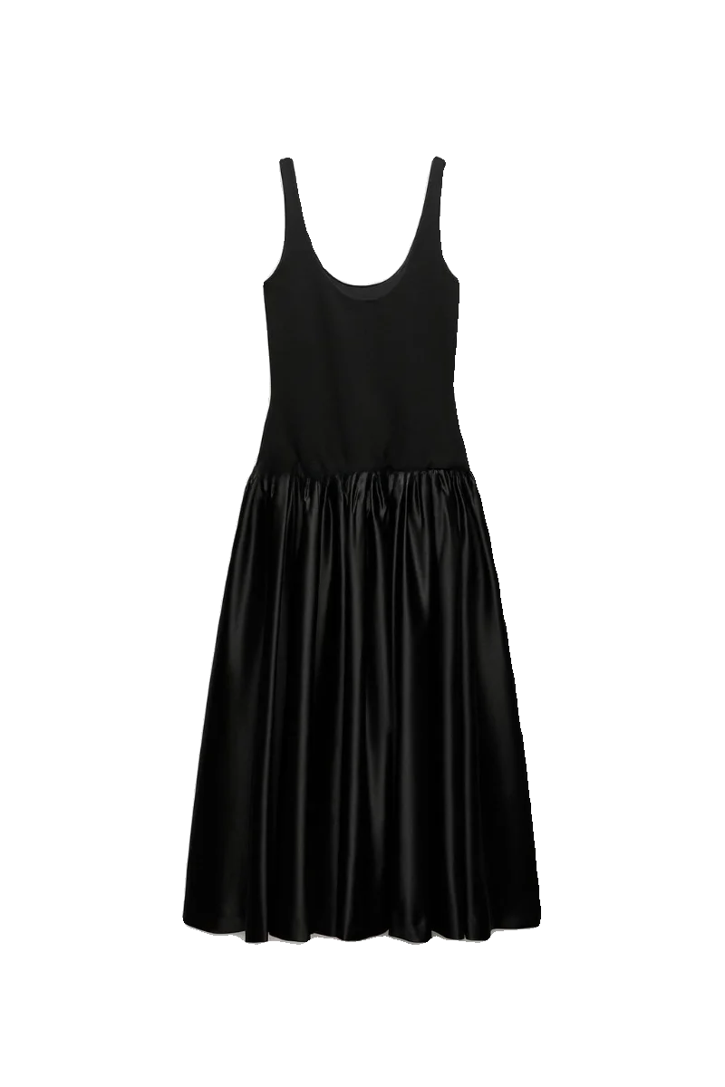 Winter New Wide oulder Strap Loose Vest Skirt Bla Splicing Dr Commute round Ne Single Piece Autumn Long Sve Asymm...