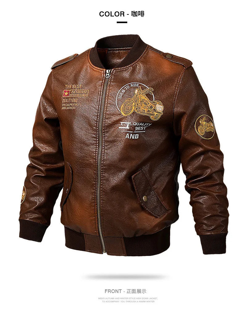 New Fashion Men Embroidered Trendy Motorcycle Leather Jackets Slim Casual PU Leather Coats High Quality Male Fit Jackets 5XL