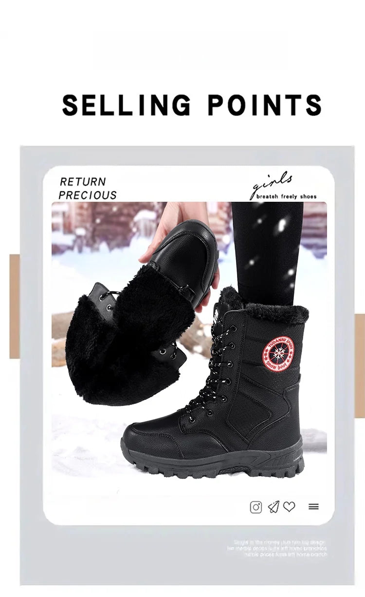 2025 new winter warm plush lined snow boots women's outdoor waterproof and non-slip plush cotton boots comfortable platform shoe