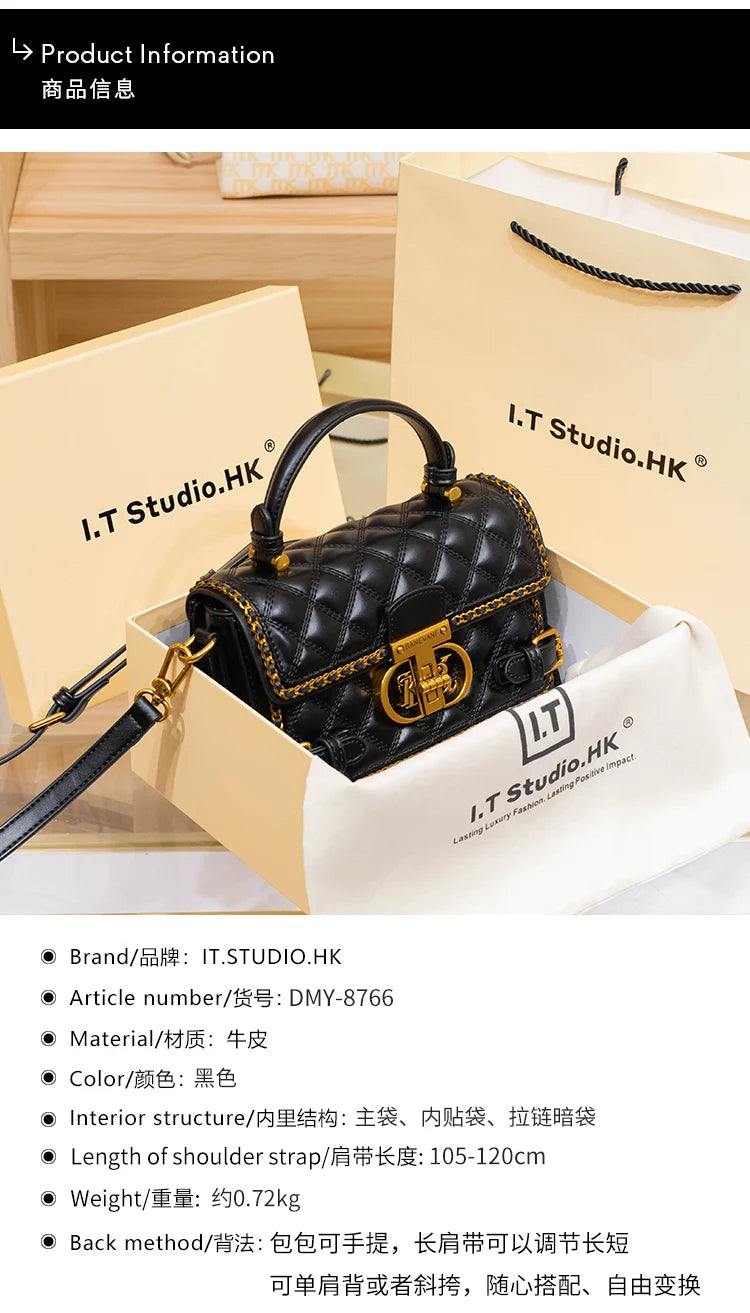 Women's handbag genuine diamond grid handbag women's 2024 new high-end designer crossbody shoulder small square bag
