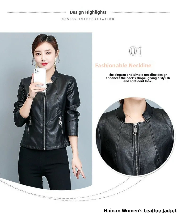 Real Leather Biker Jacket Women's Short Style 2026 Spring Autumn New Korean Version Slim Fit Stand Collar Miniature Coat