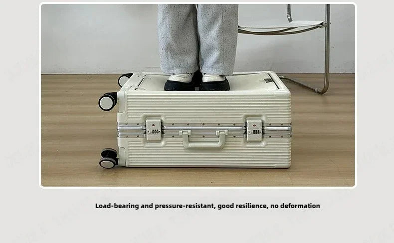 Front Opening Large Capacity Rolling Luggage Case Aluminum Frame ABS+PC Trolley Case Suitcase USB Charging Boarding Case