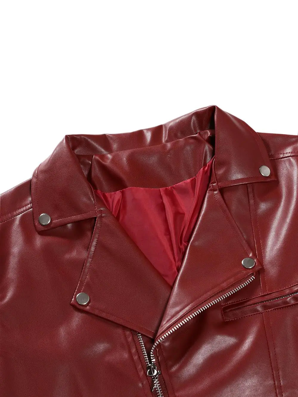 Men's Motorcycle PU Leather Jacket Fashionable Solid Color Slim Fit Zipper Long Sleeved Lapel Leather Jacket Men's Clothing
