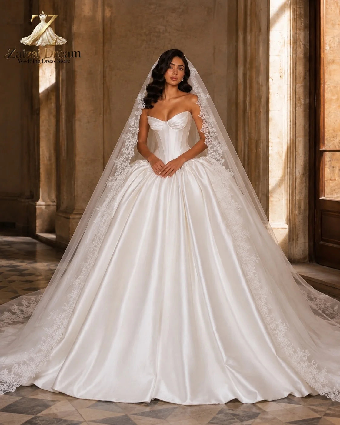 Customized Luxury Satin Ball Gown Wedding Dress With Sweetheart Neckline Puffy Skirt Wedding Dress Vestido De Novia