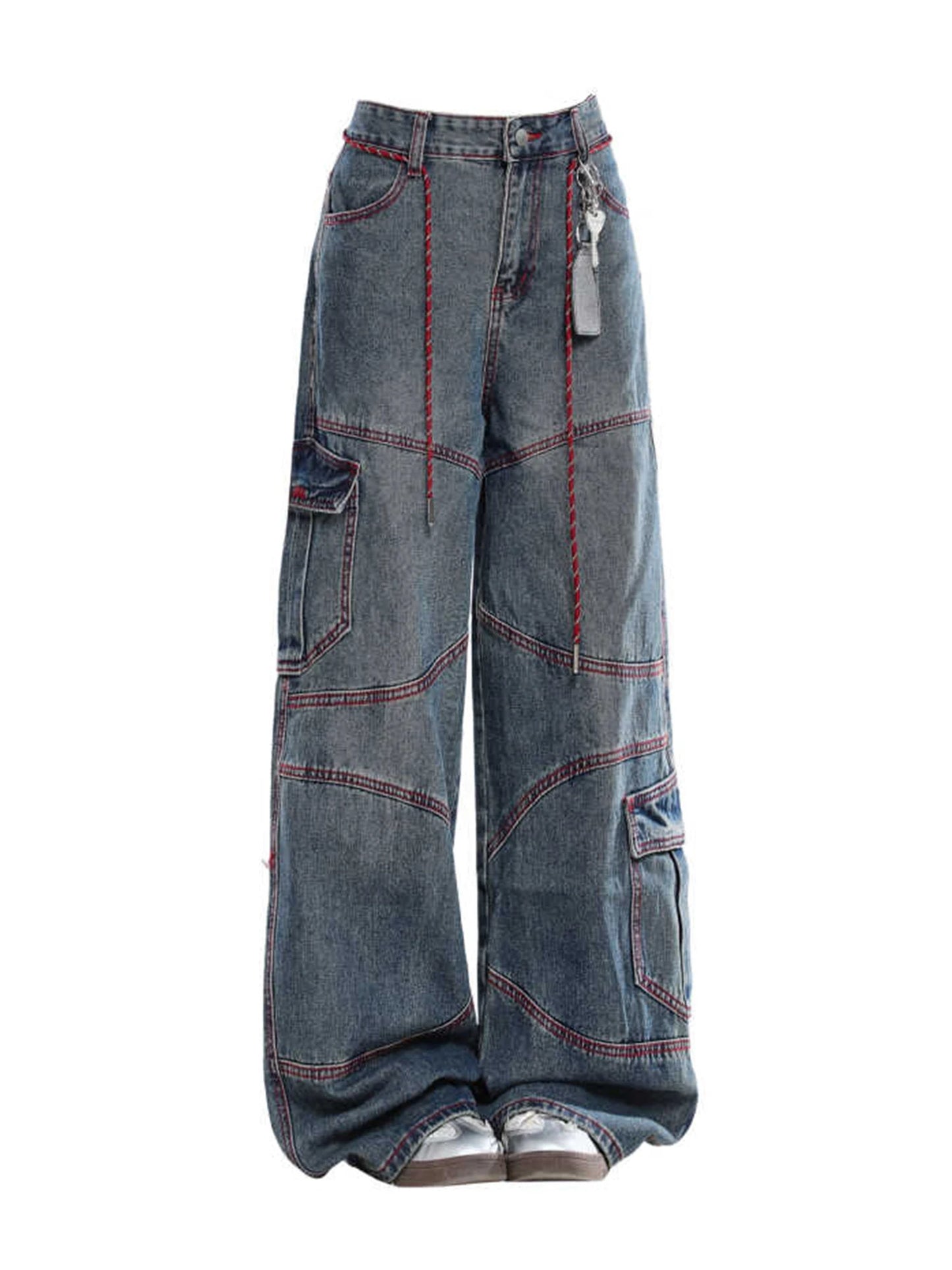 Women's Blue Y2k Baggy Cargo Jeans Harajuku Vintage Oversize Denim Trousers Japanese 2000s Style Pockets Jean Pants Clothes 2025