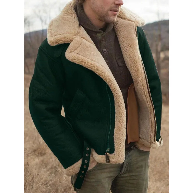 Thickened Men's Coats Winter Jackets Leather and Fur Integrated New High Quality Turn Down Collar Long Sleeve Men Clothing