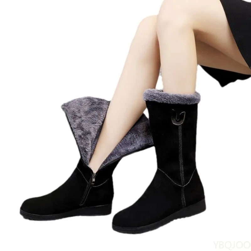 Winter Versatile Snow Boots Women's Thick Fashionable Women's Boots Anti Slip Warm Leisure Comfortable Side Zipper Cotton Boots