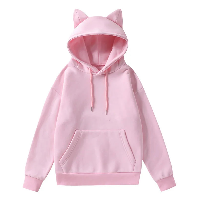Women's Cat Ear Design Hooded Fleece Sweatshirt Casual Fashion Spring Autumn New Style V-neck Female Clothing  Hoodies Women