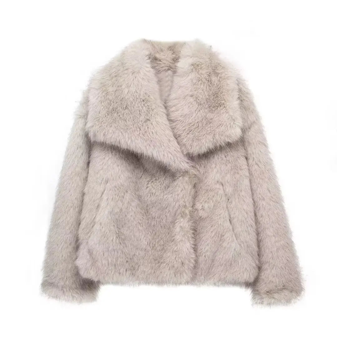 HH 2025 Winter Coats For Women New Artificial Fur Effect Loose Cropped Coat Female Versatile Streetwear Women's Cardigan