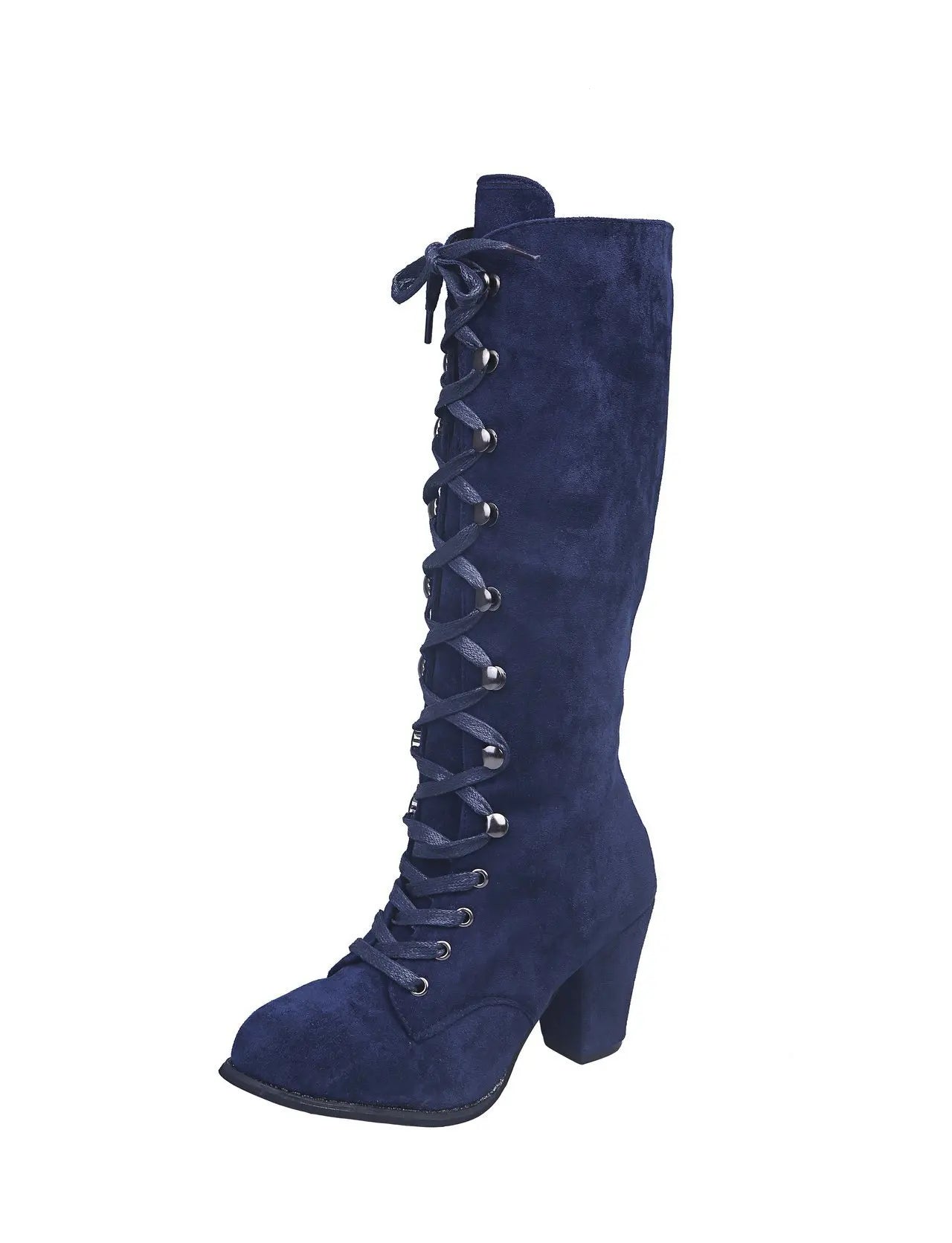 Winter Women Boots Shoes Fashion Vintage Lace-up Boots Women Round Cowboy High Heels Booties Shoes Woman Botas Mujer