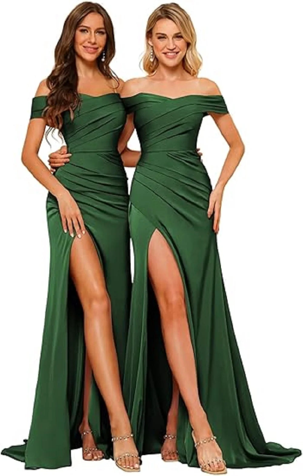 Women's Wedding Bridesmaid Dress Sleeveless off Shoulder Prom Dress Sweep Train Solid Color Satin Side Split Skirt Customized