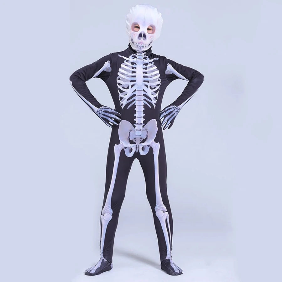 Halloween Costumes Ghost Skull Cosplay Jumpsuit for Kids Child Adults Scary Skeleton Bodysuit Halloween Mask Carnival Clothes