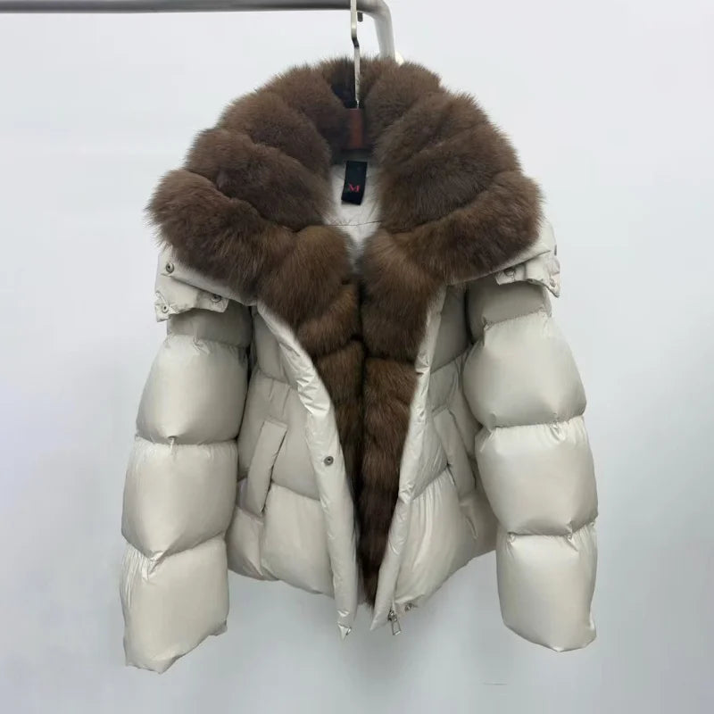 Winter new women's large furCollar thickened warm white gooseDown coat y2k high-quality fashionable detachable sleeveDown jacket