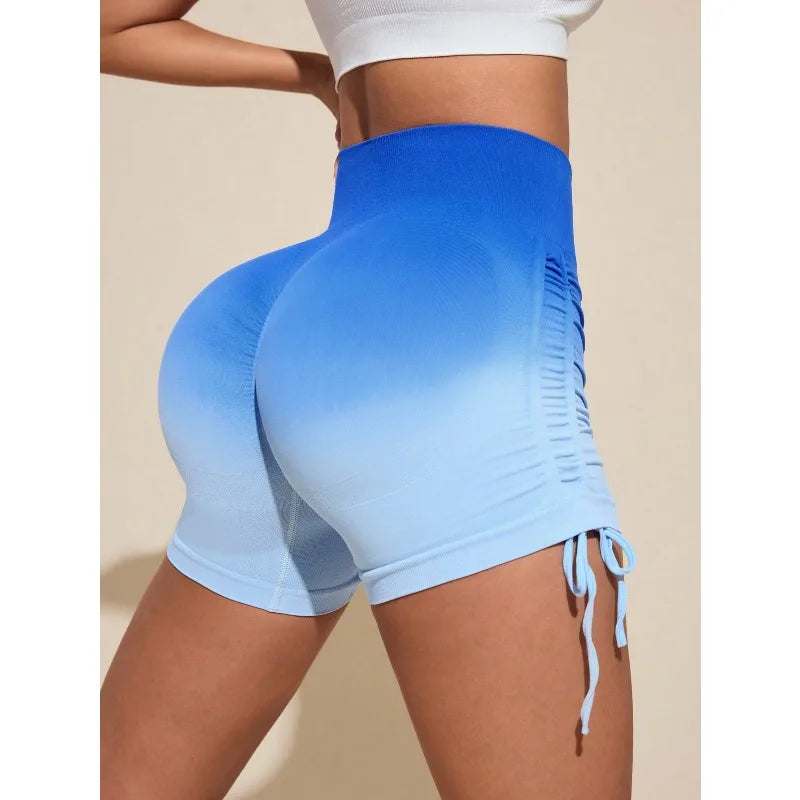 Yoga Gradient Shorts Women High Waist Leggings Seamless Sexy Hip Liftting Shorts Gym Workout Running Skinny Drawstring Shorts