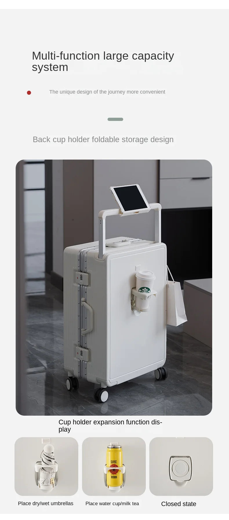 Wide Tie Rod Luggage Aluminum Frame with Durable PC Trolley Case 30 inch Multifunctional Suitcase with Large Capacity
