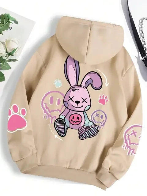 Women Hoodies Hip Hop Street Casual Printed Female Hoodies Oversize Fashion Loose 2025 Sweatshirts Autumn Warm Fleece Clothing