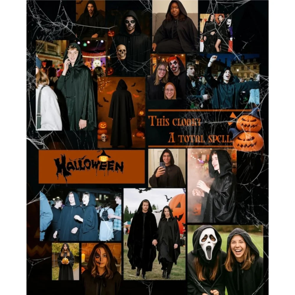 Costume Halloween Cosplay Skeleton Mask Hooded Robe Ghost Cloak Long Shirt For Escape Room Haunted House NPC