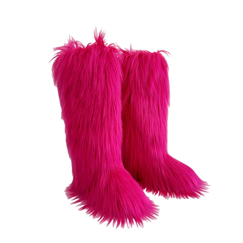 Hot Sale Ins Fashion Long Women Furry Boots Winter Knee Length Keep Warm Ladies Snow Boots