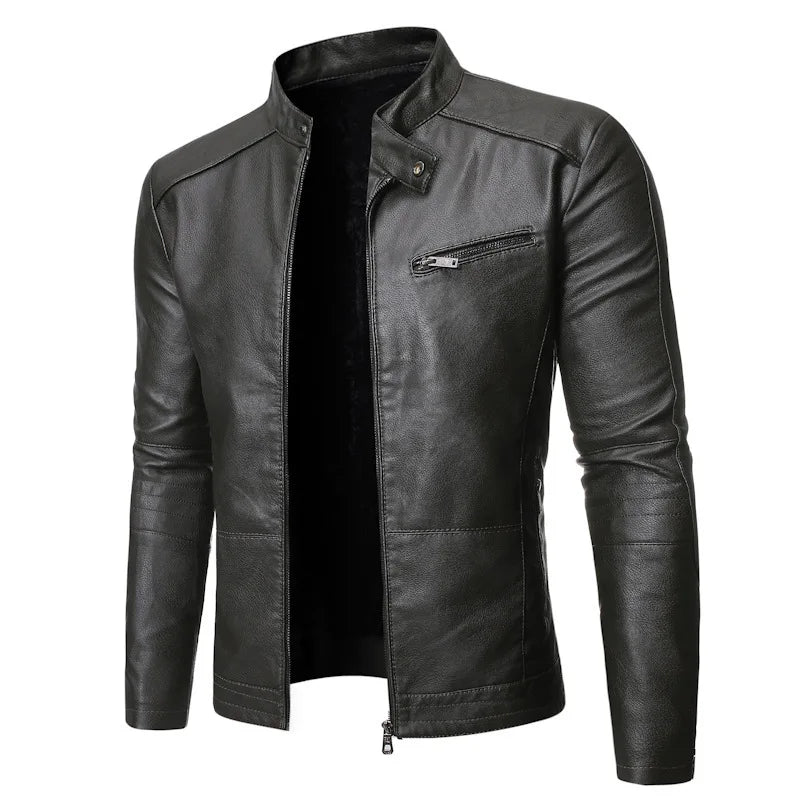 Men's Motorcycle Leather Jacket Autumn Winter Stand Collar Biker Jacket Korean Fashion PU Leather Coat Slim Fit Men's Outerwear