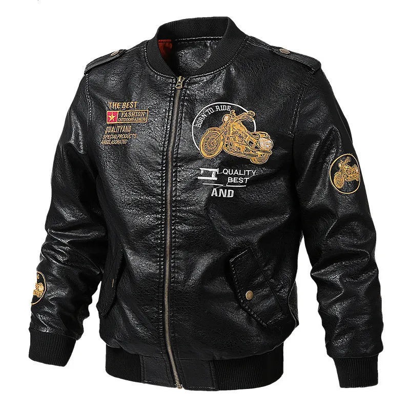 New Fashion Men Embroidered Trendy Motorcycle Leather Jackets Slim Casual PU Leather Coats High Quality Male Fit Jackets 5XL