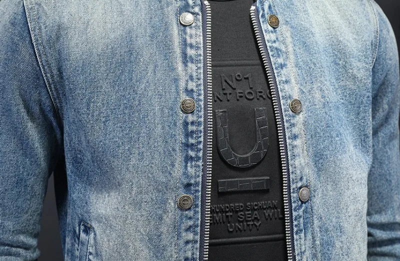 Mens Denim Bomber Jacket Slim Fit Vintage Moto Biker Short Cargo Coat Male Long Sleeve High Street Stand Collar Pilot Jackets