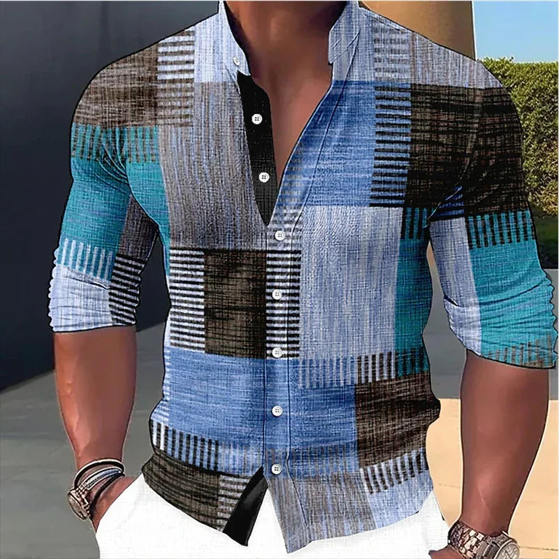 Linen men's casual stand collar stylish comfortable soft long sleeve shirt designer design new 2024 men's tops a range of colors