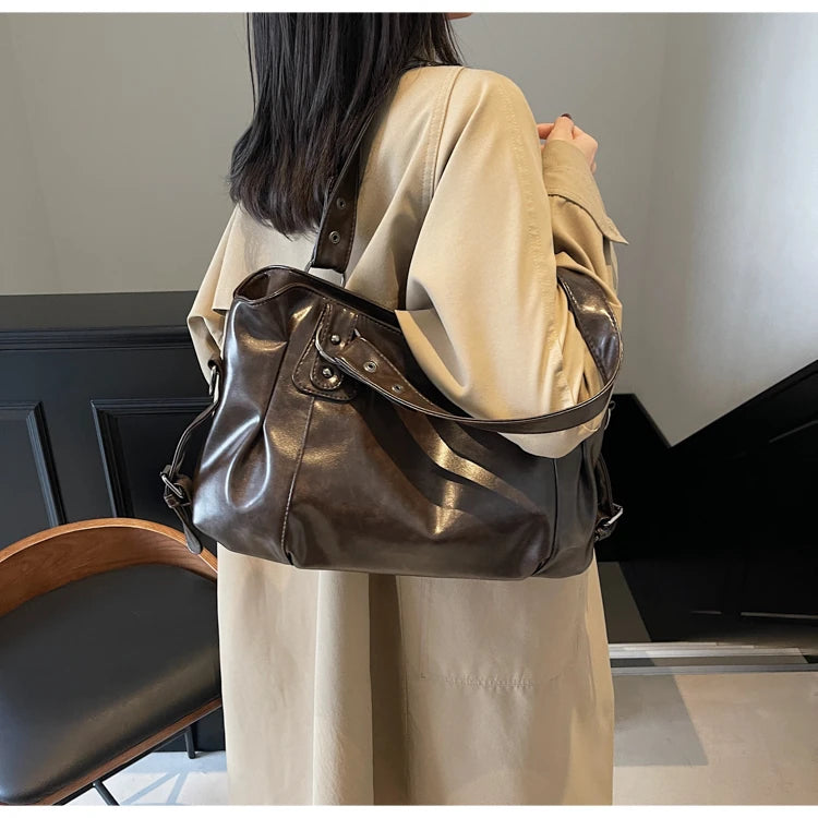 Large Capacity PU Shoulder Bag Rivet Buckle Thread Solid Casual Tote Crossbody Bag 2025 Hot Sale Bags for Women Bolsas Femininas