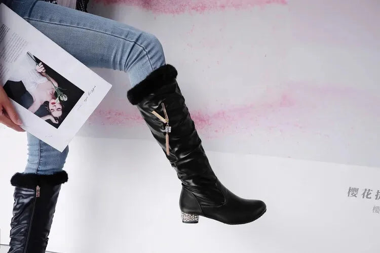 Winter Warm Knee High Boots Women Platform Wedges High Heels Snow Boots Slip on Winter Ladies Shoes White Black Pink 2025